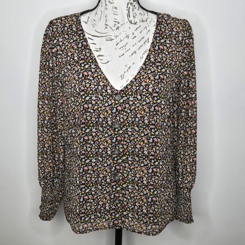 MADEWELL Floral V-neck Long Sleeve Button Front Blouse Size 6
